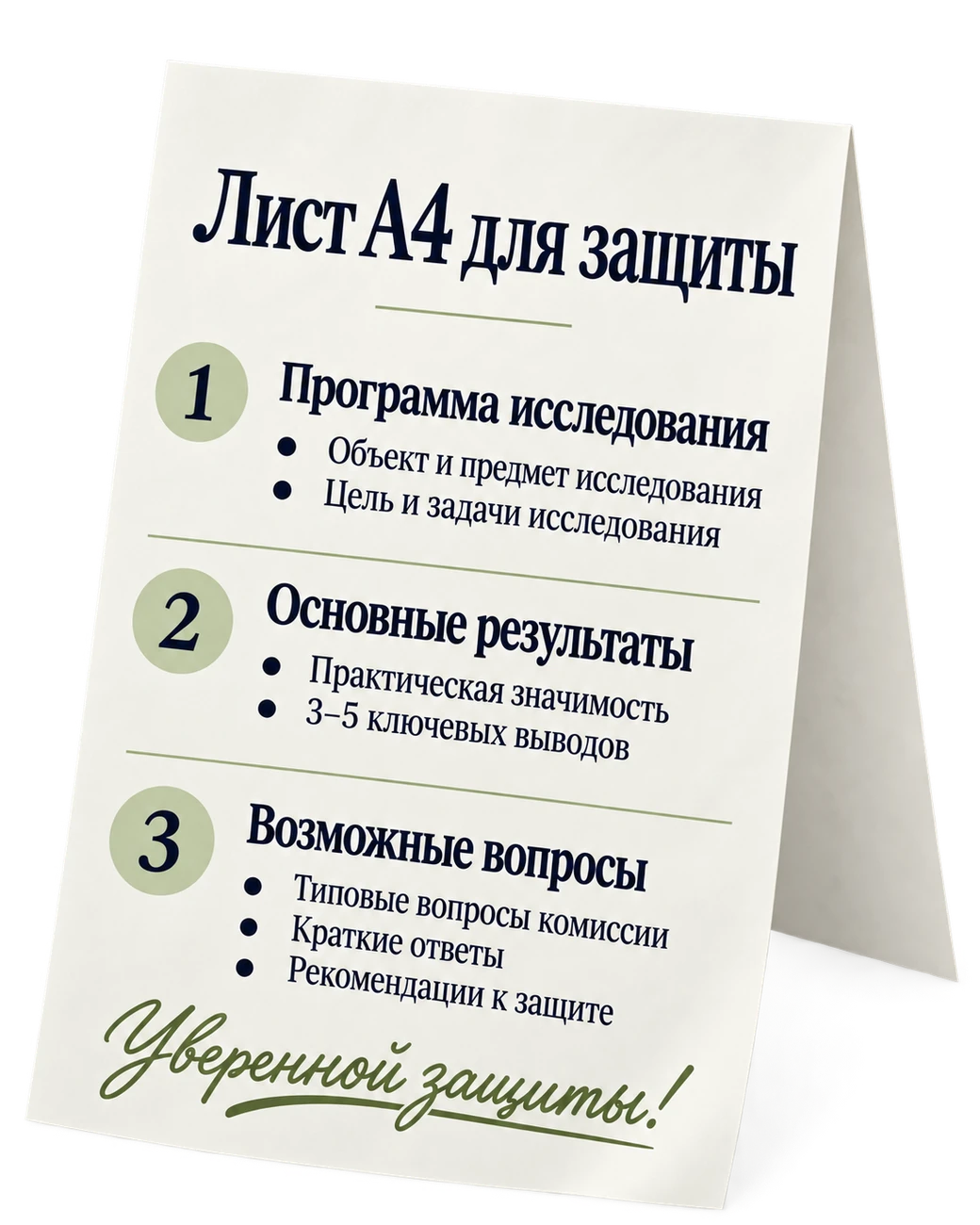 Лист A4 для защиты: программа исследования, основные результаты и возможные вопросы